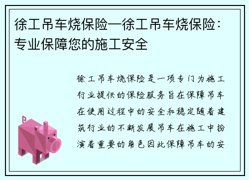 徐工吊车烧保险—徐工吊车烧保险：专业保障您的施工安全